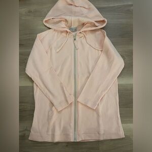pink zip up hooded long sleeve top